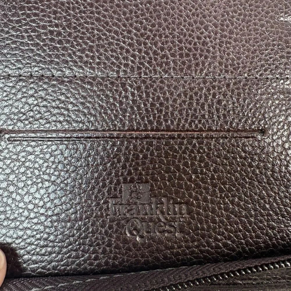 Vintage Franklin Covey Quest Brown Top Grain Leather 7 Ring Zip Planner USA
